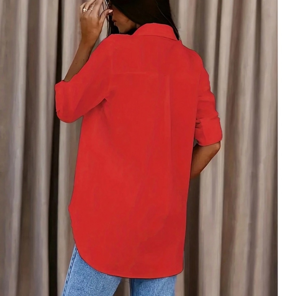 Classic button Down Boyfriend Rolled Sleeve Top - Picture 4 of 9